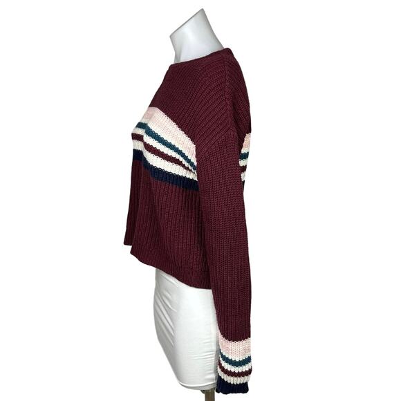 Pacsun Womens Striped Print Red Cotton Long Sleeve Pullover Sweater Top Size XS - Picture 2 of 8
